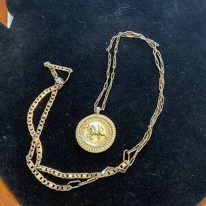 Stella & Dot Gold Tone Medallion  Unicorn Necklace